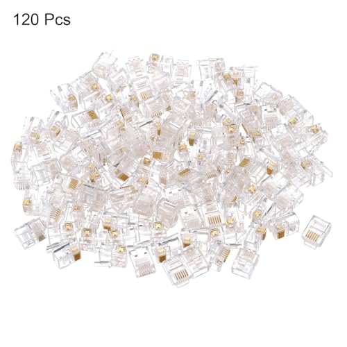 QUARKZMAN Telefonmodularstecker männlich RJ11/RJ12-Stecker, Kupferkern 6P6C klar 120 Stück