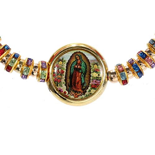 BONITTER 12 PCS Virgin Mary/Saint Benedict/Saint Jude Rosary Handmade Red Knot String Luck Bracelet Men Or Women As Gifts and Used in Prayer (Red Rope-Round Enamel Virgin Mary)3