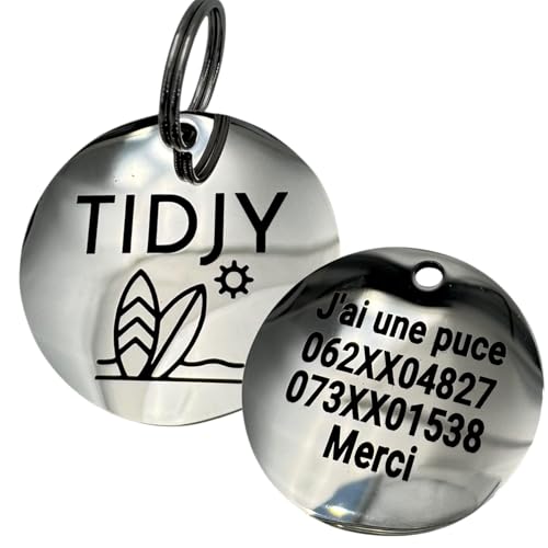 UNIKTAG Médaille personnalisable pour chiens et chats, médaillon en acier gravé, 18 polices 40 motifs et 3 tailles, étiquette d'identification pour animaux (Argent, 25mm)
