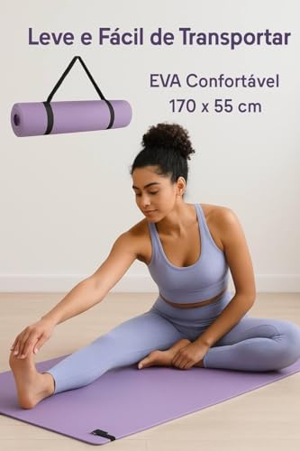 Image of Yoga Mat, 4mm Thick, with Carrying Strap, for Exercise and Fitness (Purple)