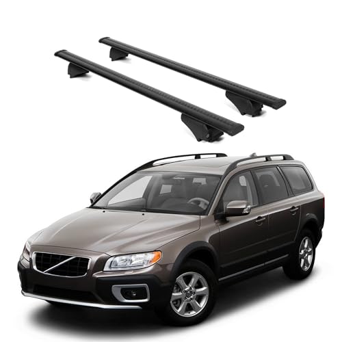 ERKUL Roof Rack Cross Bars for Volvo XC70 2008-2016 | Aluminum Crossbars with Anti Theft Lock for Rooftop | Compatible with Raised Rails - Black