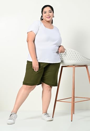 Image of Women's Plus Size Bermunda Shorts | Knee Length Cotton Short | Half Pants for Womens