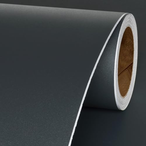 Livelynine DARK GREY CONTACT PAPER 15.8X197 Matte Dark Grey Wallpaper Peel And Stick thumb #4