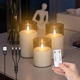 3 PCS Velas LED Sin Llama, Velas Eléctricas Recargable, Velas Votivas, Veladoras Eléctricas Realistas Impermeables,...