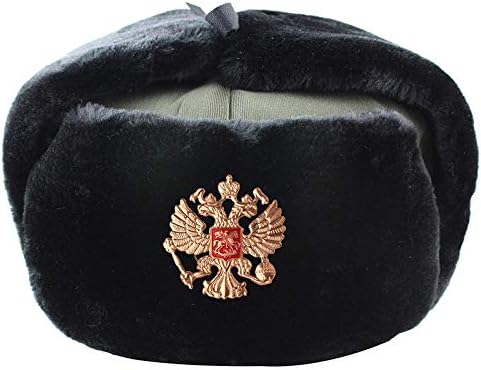 Russian Ushanka Hat Russian Ushanka Bomber Hats for Women Men Soviet Army Military Badge Winter Hat Thermal Earflap Snow Caps-Bk_National_Emblem
