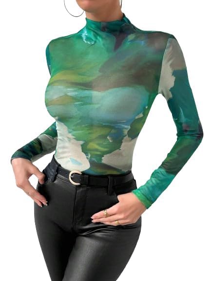 Remidoo Womens Sexy Sheer Mesh Long Sleeve Tops Round Neck Fitted T Shirt4