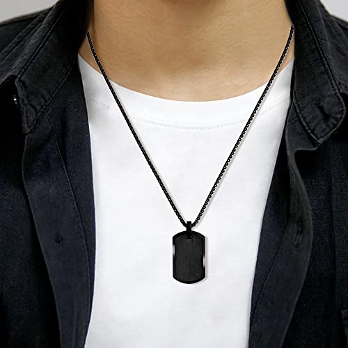 Geoffrey Beene Men's Stainless Steel Engravable Dog Tag Pendant Box Chain Necklace (Black) #TOP4