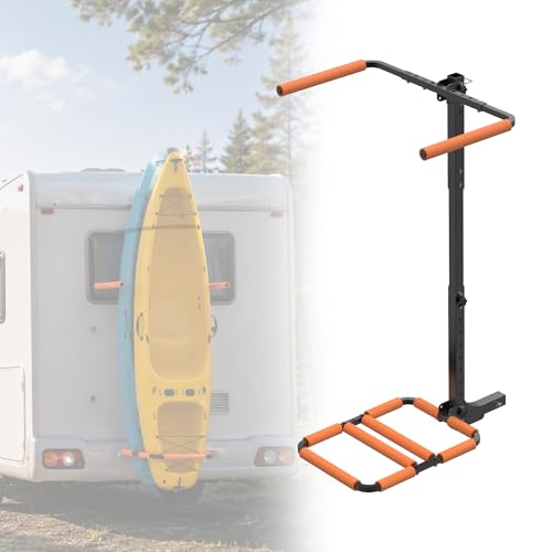 300 LBS RV Kayak Rack Vertical 2 Hitch Mount for 2 Kayaks or SUPs Up to 12 FT | Thick Alloy Steel Rust-Proof Foldable Carrier with Reinforced Anti-Bend Base for Truck SUV