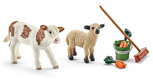 von Schleich Bauernhof-Set (Bauer mit Ziege + Kalb, Schäfchen, Stallpflege) - 3