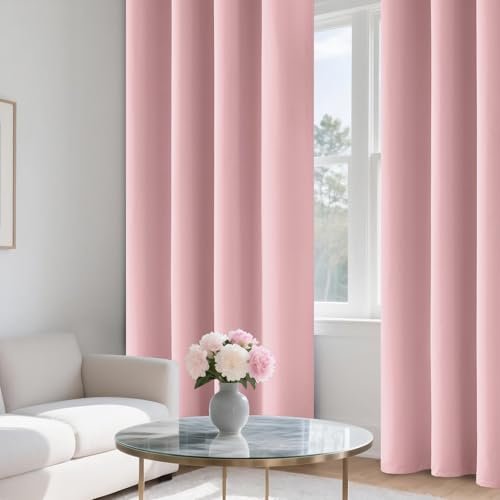 Image of COSVIYA 100% Peach Pink Blackout Curtains for Kids Room 54 Inches Length