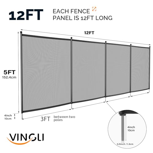 VINGLI Pool Fence 5Ft x 12Ft Swimming Pool Fence in Ground Pool Safety Fencing, Black