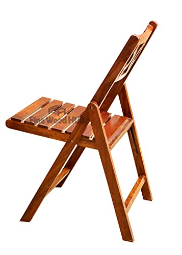 Image of Wooden Folding Chair Set of 2 | Portable Foldable Dining Chairs for Balcony, Patio, Living & Drawing Room (Brown, Set of 2 Chairs)