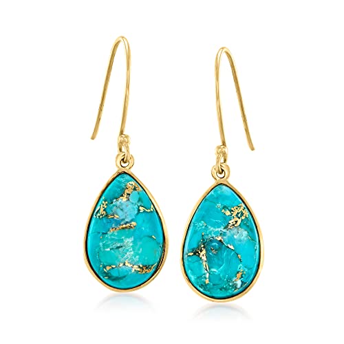 Ross-Simons Turquoise Drop Earrings in 10kt Yellow Gold - Main Image