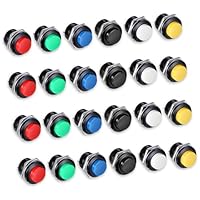 24 Stück Mini Momentary Push Button Schalter, 16MM Selbstrückstellende Rundtaster Sortiment Rund Drucktaster, 3A 250V AC 2-Polig, Vorverkabelt mit Kabelschuhen für Auto, Arcade Industrie