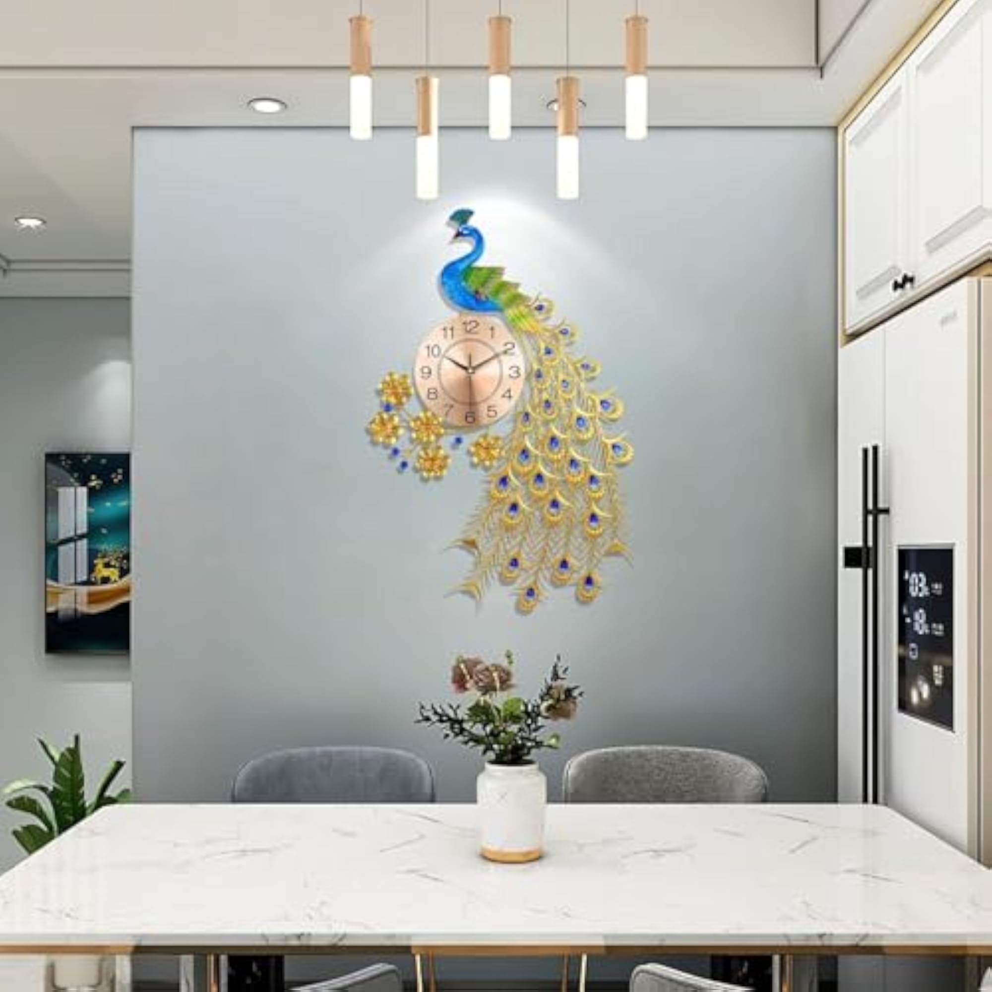 Metal 3D Peacock Big Size Analog Wall Clock