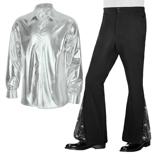 Tenue disco abba hippie à paillettes scintillantes et pantalon à pattes d'eph ultra fluide