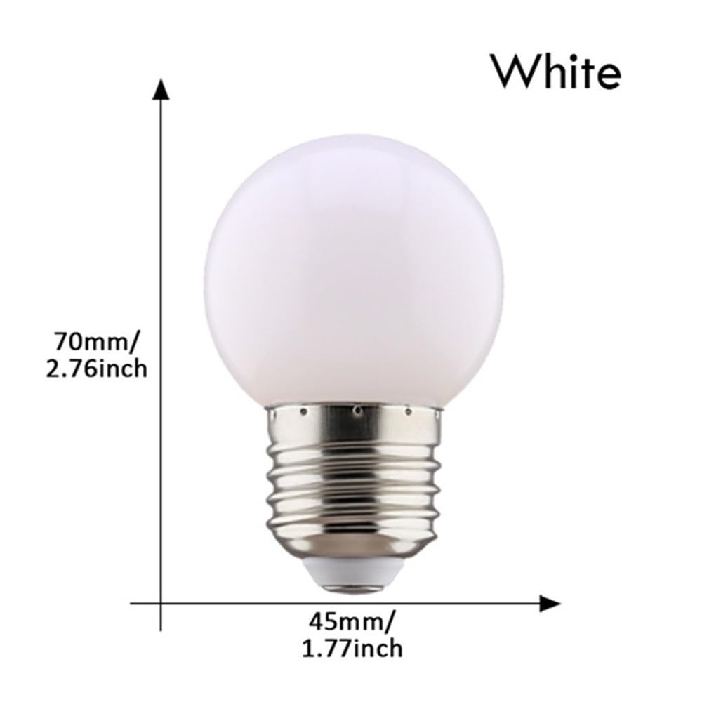 KJXP Lighting, Pack de 25, ampoule LED couleur AC220V E27 0,5W, ampoule en plastique rouge jaune bleu vert(Bianco)
