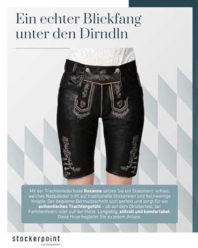 Stockerpoint Damen Lederhose Roxanne I Größe 34-44 I Bequeme Trachtenhose mit filigranen Stickereien I Aus 100% hochwertigem Leder I Perfekt für Trachten & Festlichkeiten