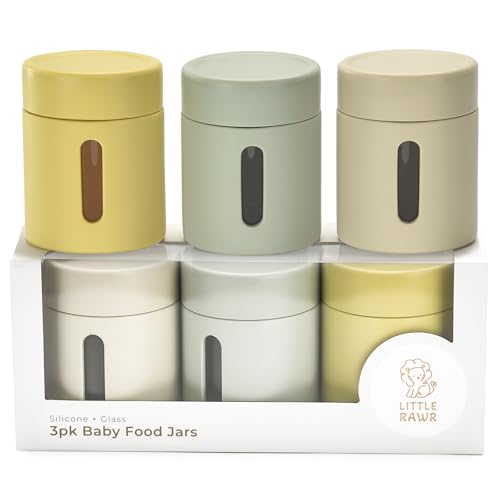 Image of 3 Pack Silicone Glass Baby Food Storage Containers, 4 Oz Glass Baby Food Jars with Lids Snack, Puree, Reusable Small Containers, Breast Milk, Fridge or Freezer, Microwave & Dishwasher Safe