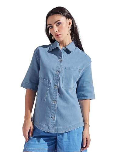 Chemise en jean à manches courtes femme pour un style estival décontracté