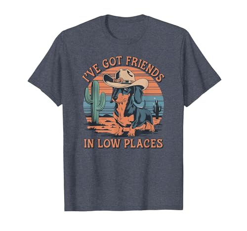 I've Got Friends in Low Places Funny Dachshund Wiener Dog T-Shirt, Men, Heather Blue, Large