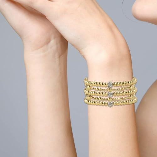 VZONE Gold Bead Bracelet for Women 14K Gold Bead Ball Bracelet Stretchable Elastic Hypoallergenic Bohemian Stackable Bracelet4