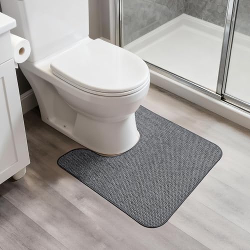 Bosap Toilet Rugs U Shaped Bathroom Rug,Machine Washable Non Slip Quick Dry Super Absorbent Ultra Thin Toilet Mats for Bathroom Toilet.Dark Grey,1'8