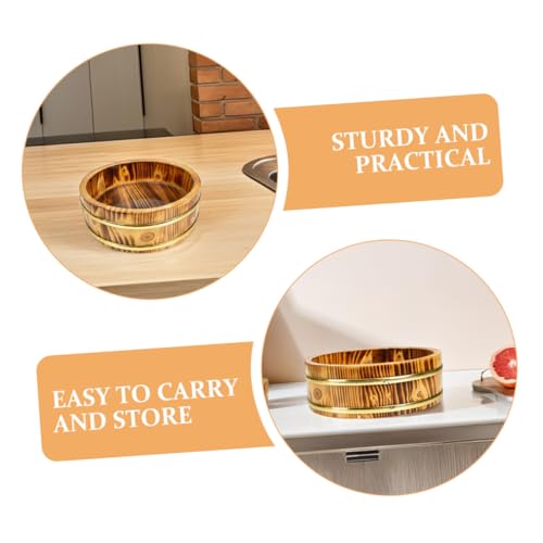 FELTECHELECTR 2pcs Japanese Wooden Sushi Rice Bucket Traditional Sushi Rice Mixing Tub Kitchen Storage Container Storage Pail Hangiri Oke Mixing Tub for Serving
