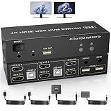 HDMI KVM Switch Dual Monitors 2 Computers, 4K@60Hz Extended Display 2 Ports HDMI KVM Switch 2 Monito