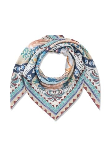 CODELLO Fashion Premium Seidentuch mit Palmen-Motiven, Blau-Mehrfarbig