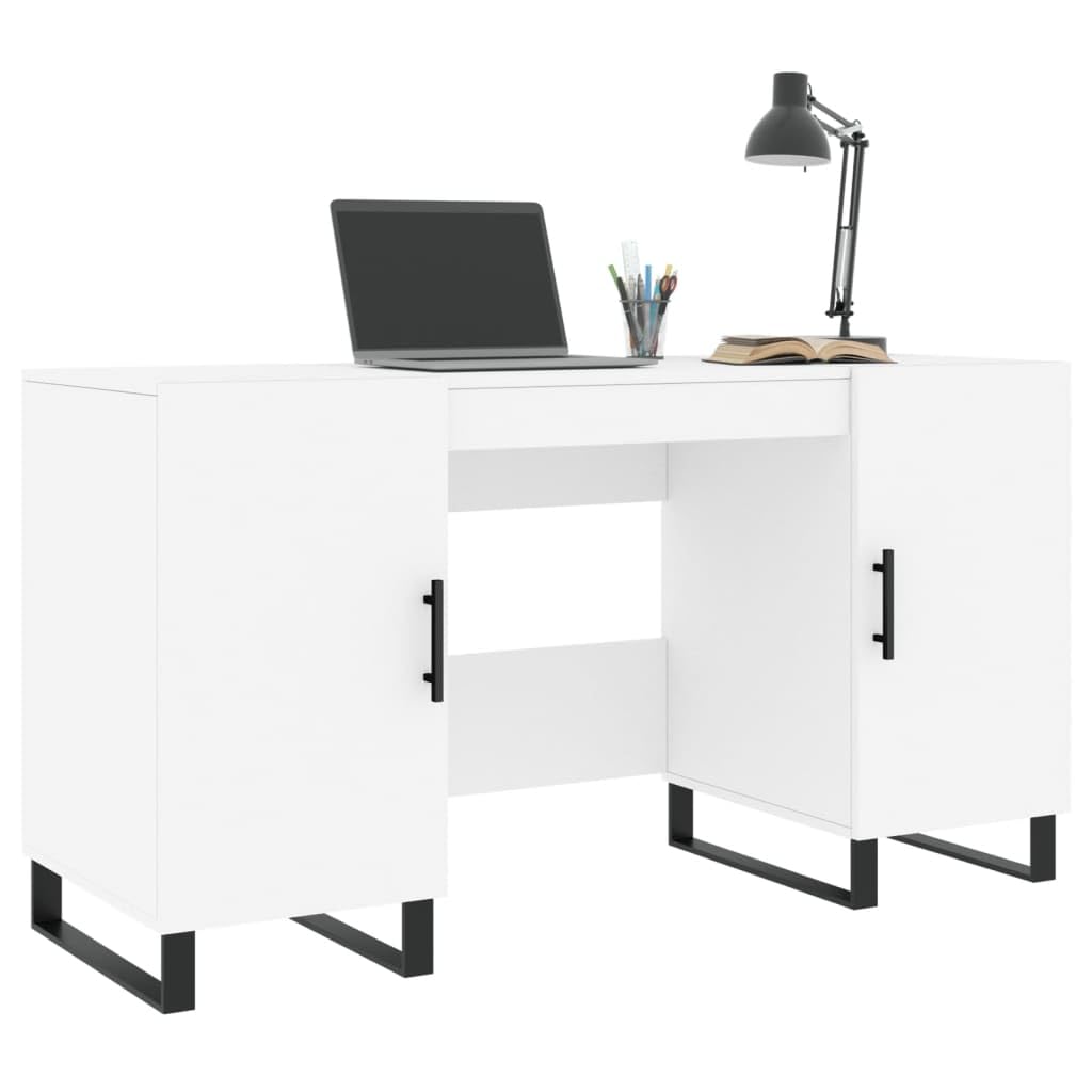 Escritorio 140x50x75 cm procesado madera blanca con 4 bolsillos y patas de