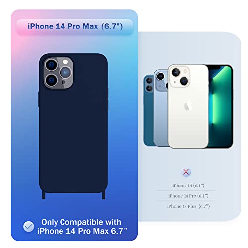 Image of Compatible with iPhone 14 Pro Max Case with Lanyard Crossbody iPhone Case with Strap Adjustable Shockproof Drop Protection Silicone Phone Cover for iPhone 14 Pro Max 6.7'' Navy Blue