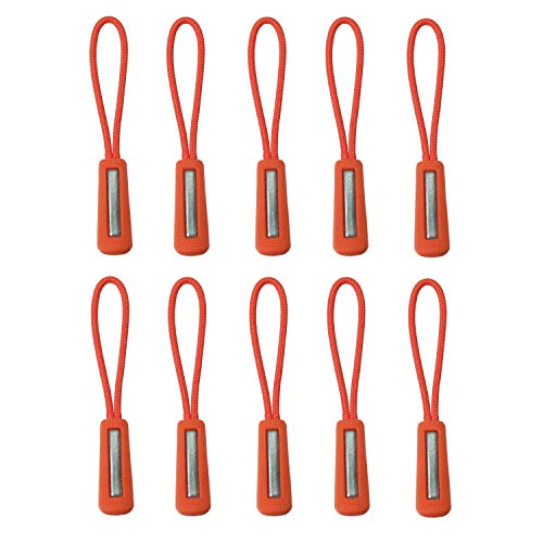 Loople ジッパープル 反射材付き ファスナー チャック 楽々 開閉 取り付け簡単 つかみやすい ノンスリップ ジッパータブ プルコード 5カラー 各10本セット (オレンジ)