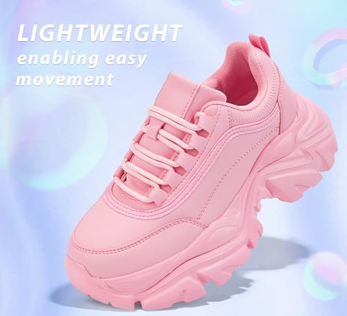 Image of K KIP WOK Chunky Sneakers for Women Fashion Platform White Leather Casual Dad Shoes Comfortable Wedge Walking Sport Sneakers