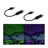 TSUGAMI 2PCS Car USB Star Projector Night Light, Adjustable Vehicle Roof LED Atmosphere Lamp, Portable Auto Interior Ceiling Ambient Starry Light Decor, Universal for SUV RV Van(Blue-Purple + Green)