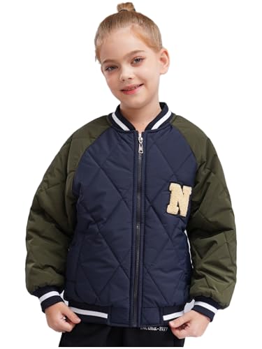 TiaoBug Kids Girls Boys Baseball Bomber Jacket Long Sleeve Zip Up Sweatshirt Fall Winter Warm Coat Outwear