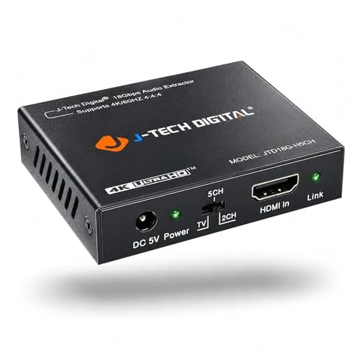 J-Tech Digital 4K 60HZ HDMI Audio Extractor Converter SPDIF + 3.5MM Output Supports HDMI 2.0, 18Gpbs Bandwidth, HDCP 2.2, Dolby Digital/DTS Passthrough CEC, HDR10 [JTD18G-H5CH]
