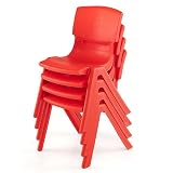 Axidou 4 Pack Premium 11' H Plastic Stackable School Chairs, Toddler and Kids Chair for Daycare, School, Outdoor, Home - Red