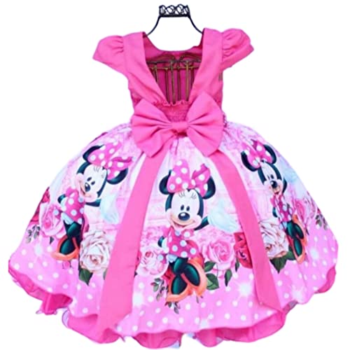 Vestido Infantil Minnie Festa Temática Luxo E Tiara (4, Rosa)