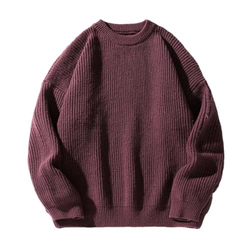 Men Daily Casual Knit Sweater Crew Neck Long Sleeve Pullover Solid Loose Sweater Tops