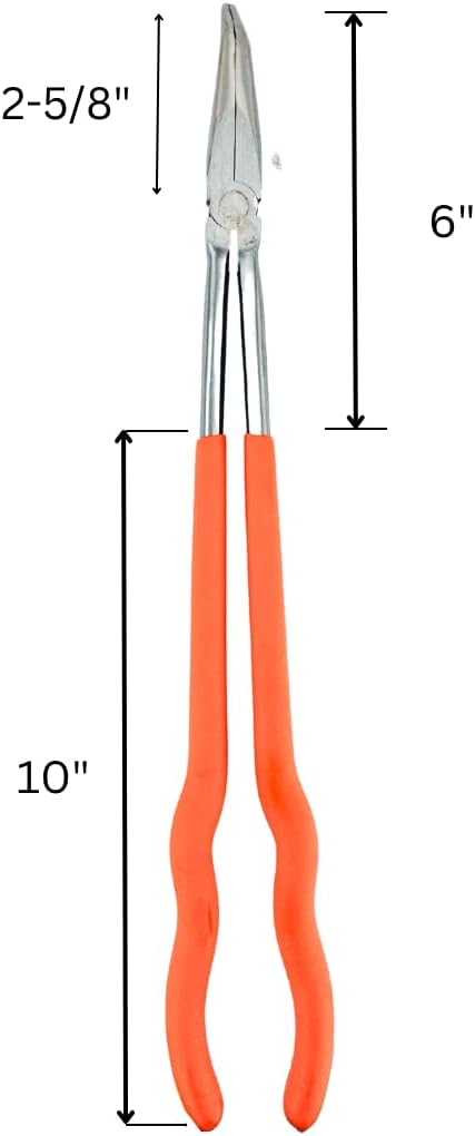 16" (40.6 cm) Drop Forged Bent Nose Pliers | Heat-Treated Carbon Steel | Ergonomic Grip | Extended 45 Degree Reach