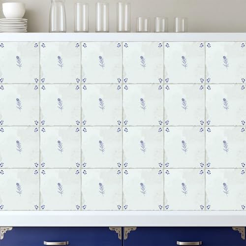 Faccito 24 Pcs Delft Classic Blue White Flower Tile Stickers 4x4 Inch Vintage Blue Flower Peel and Stick Rustic Removable Self Adhesive PVC Waterproof Tile Stickers Cottage Decor for Kitchen Bathroom