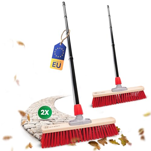 Novaliv 2 escobas de calle de 50 cm con mango exterior, cerdas de elastón, ideal como escoba exterior, cerdas duras con mango, escoba de patio, escoba de establo, escoba industrial, para exteriores