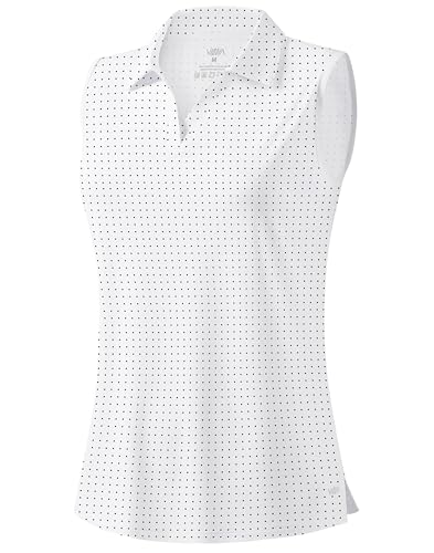 Viodia Womens Sleeveless Golf Polo Shirts Tennis Collared Tank Tops UPF 50+ Quick Dry V Neck Lightweight Shirt Black dot L