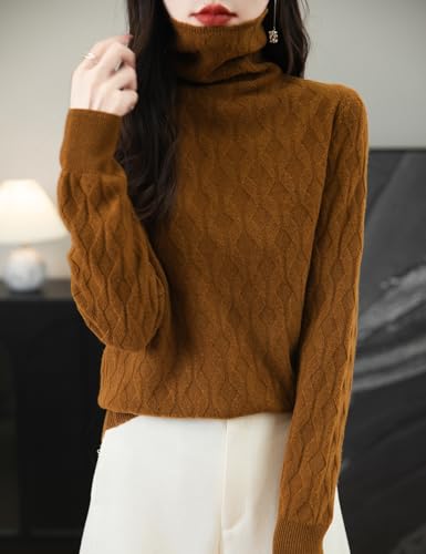 Women's 100% Merino Wool Sweater 2025 Fall Winter Solid Turtleneck Long Sleeve Knitted Pullover Sweater Jumper4