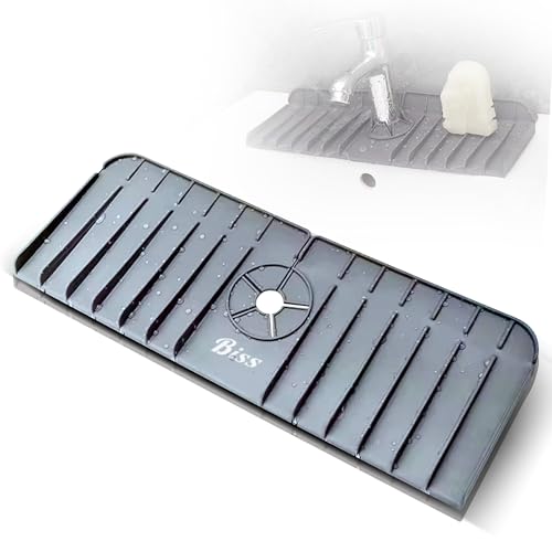 BISS Silicone Kitchen Sink Splash Guard and Organizer - Food Grade, Quick Draining, Easy to Clean, Multi-Use for Kitchen, Bathroom, Laundry, Kitchen Sink Mat (Grey)