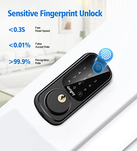 Gelgey Keyless Entry Door Lock With Keypads, Smart Lock For Front Door With Touchscreen, Voice Menu, Auto Lock, Fingerprint/Code/Fob/Key, Easy To Install, Electronic Deadbolt Lock For Home, Apartment #TOP4