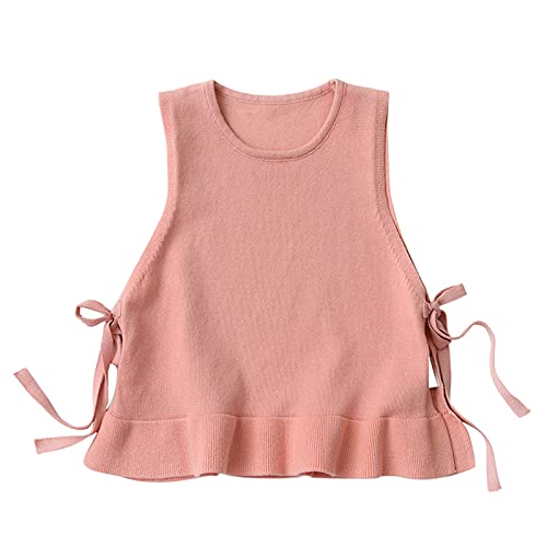 Yiqinyuan Children Knitted Vest Girls Sleeveless Sweater Solid Color Girls Waistcoat