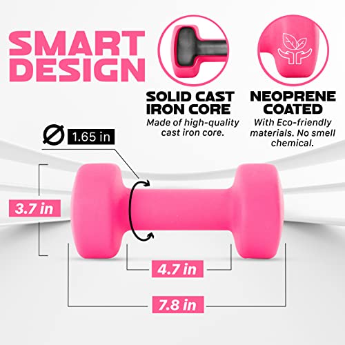 Yes4All Neoprene Coated Dumbbell Hand Weight Sets of 2 - Multiple Weight Options with 15 Colors, Anti-roll, Anti-Slip, Hexagon Shape, Pink, 15 lb Pair by Yes4All - Image 2
