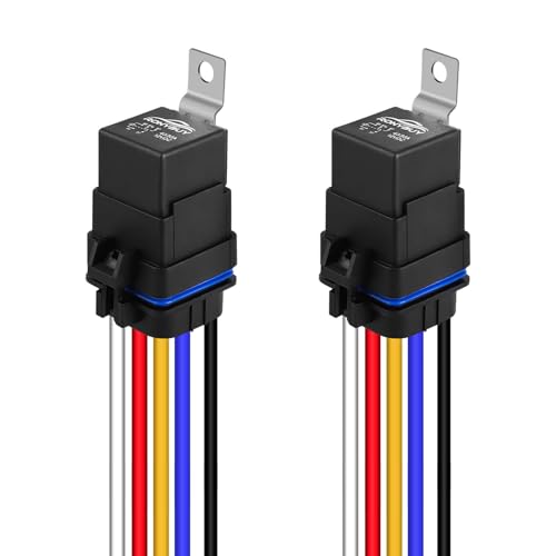 Ronybuy 5-Pin Waterproof Relay Kit 40/30 AMP 12V Relay Switch with Harness 12&16 AWG Tinned Copper Wires SPDT Automotive Relay Kit for Horns Starters Radiator Motor Fans Boats Pack of 2
